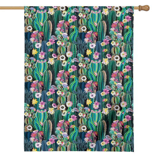 Watercolor Blooming Cactus Print House Flag
