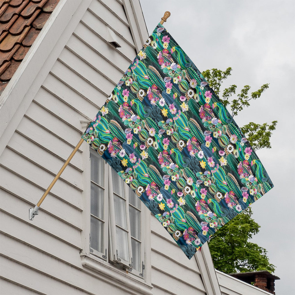 Watercolor Blooming Cactus Print House Flag