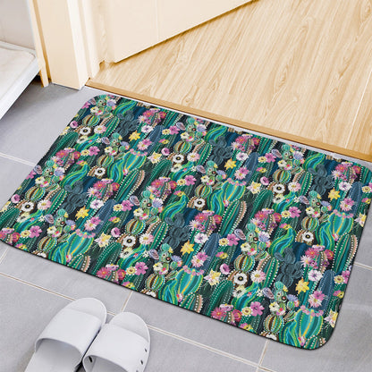 Watercolor Blooming Cactus Print Indoor Door Mat