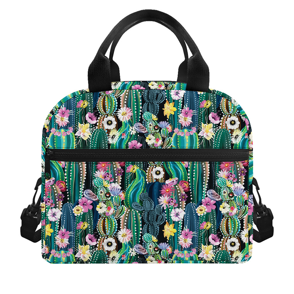 Watercolor Blooming Cactus Print Insulated Lunch Bag