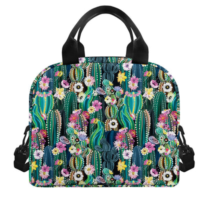 Watercolor Blooming Cactus Print Insulated Lunch Bag