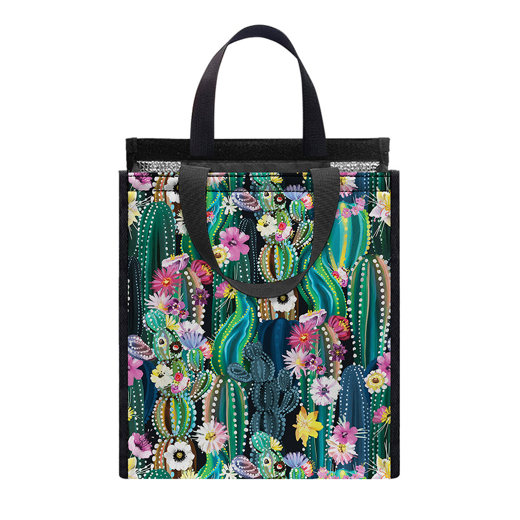 Watercolor Blooming Cactus Print Insulated Lunch Tote