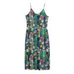 Watercolor Blooming Cactus Print Jersey Midi Cami Dress