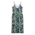 Watercolor Blooming Cactus Print Jersey Midi Cami Dress