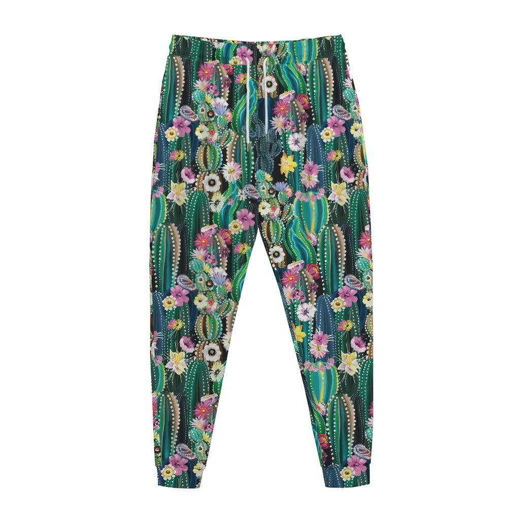 Watercolor Blooming Cactus Print Jogger Pants