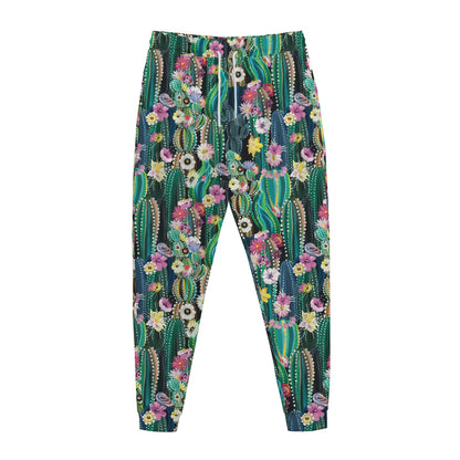 Watercolor Blooming Cactus Print Jogger Pants