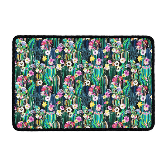 Watercolor Blooming Cactus Print Kitchen Mat