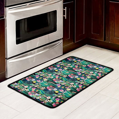 Watercolor Blooming Cactus Print Kitchen Mat