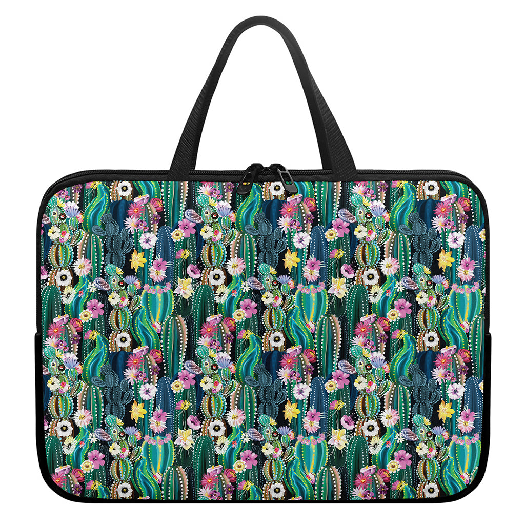 Watercolor Blooming Cactus Print Laptop Sleeve With Handle