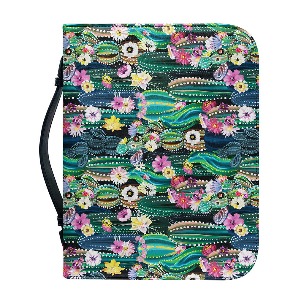 Watercolor Blooming Cactus Print Leather Bible Cover