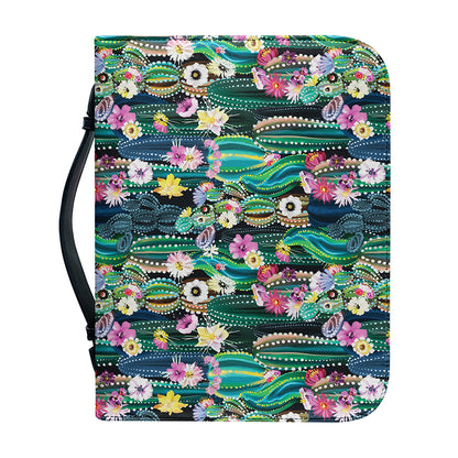 Watercolor Blooming Cactus Print Leather Bible Cover