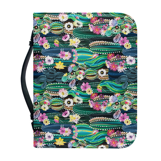 Watercolor Blooming Cactus Print Leather Bible Cover