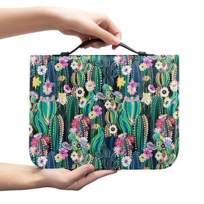Watercolor Blooming Cactus Print Leather Bible Cover
