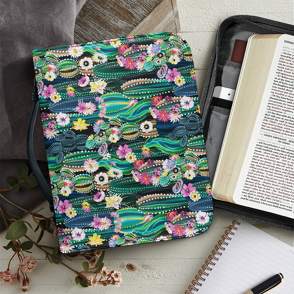 Watercolor Blooming Cactus Print Leather Bible Cover