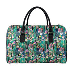 Watercolor Blooming Cactus Print Leather Duffle Bag