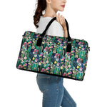 Watercolor Blooming Cactus Print Leather Duffle Bag