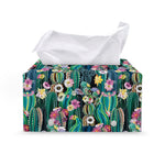 Watercolor Blooming Cactus Print Leather Tissue Box Cover