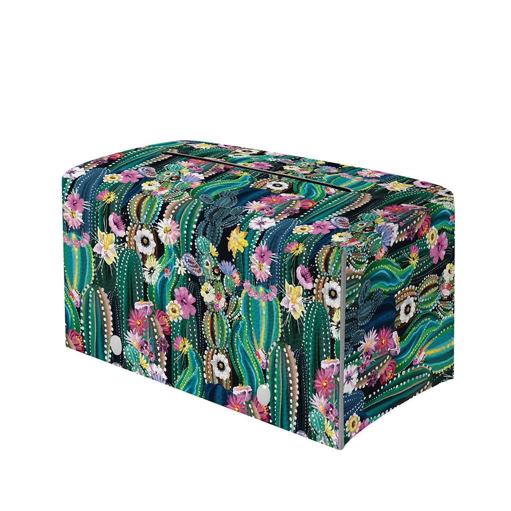 Watercolor Blooming Cactus Print Leather Tissue Box Cover