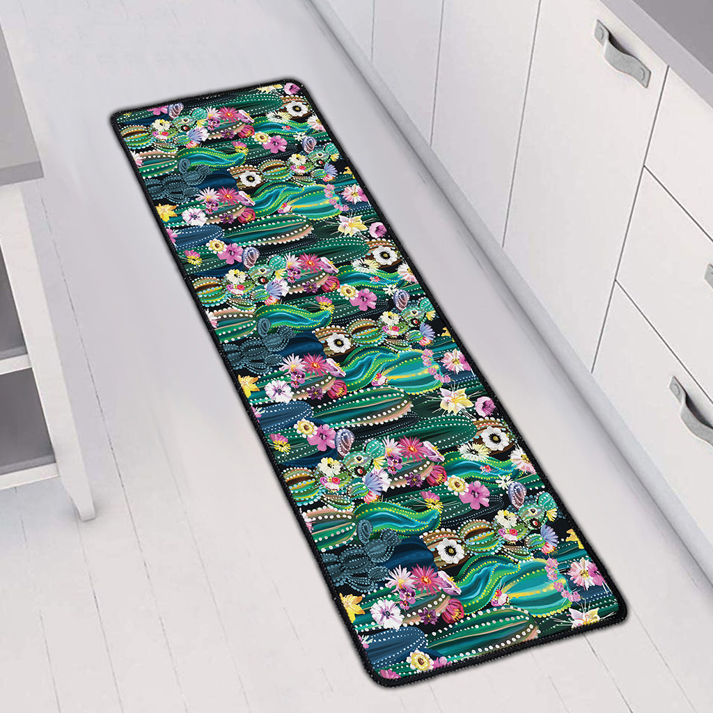 Watercolor Blooming Cactus Print Long Kitchen Mat