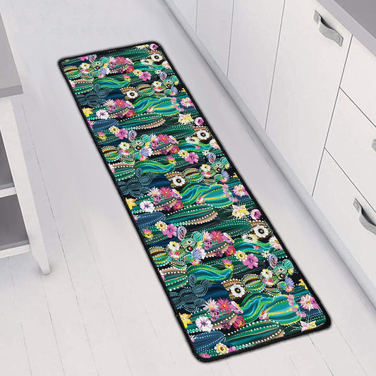 Watercolor Blooming Cactus Print Long Kitchen Mat
