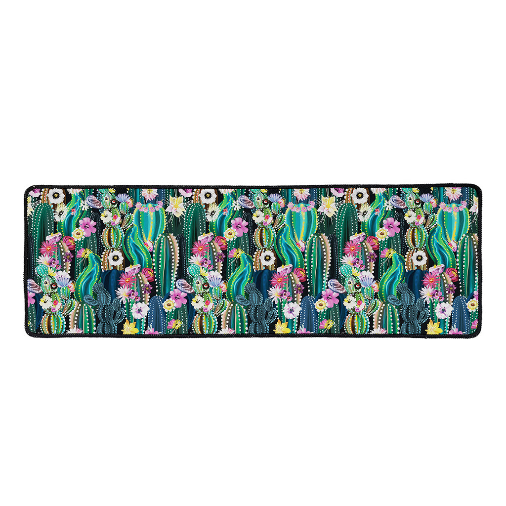 Watercolor Blooming Cactus Print Long Kitchen Mat