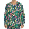 Watercolor Blooming Cactus Print Long Sleeve Baseball Jersey