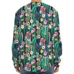 Watercolor Blooming Cactus Print Long Sleeve Baseball Jersey