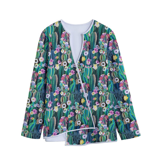 Watercolor Blooming Cactus Print Long Sleeve Short Coat