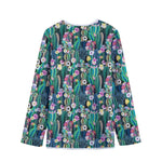 Watercolor Blooming Cactus Print Long Sleeve Short Coat