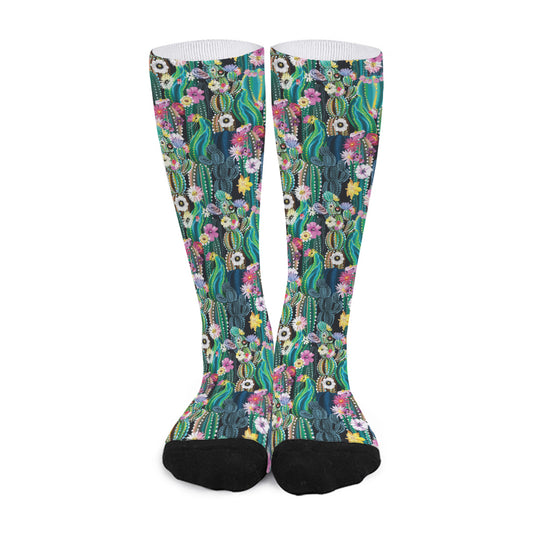 Watercolor Blooming Cactus Print Long Socks