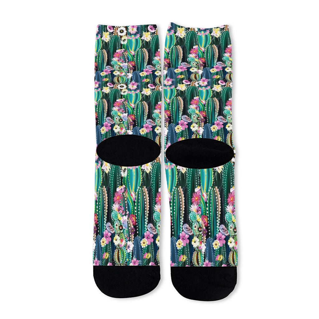 Watercolor Blooming Cactus Print Long Socks