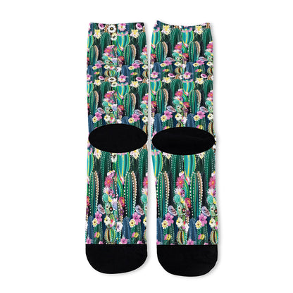 Watercolor Blooming Cactus Print Long Socks