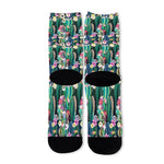 Watercolor Blooming Cactus Print Long Socks