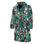 Watercolor Blooming Cactus Print Men's Bathrobe