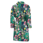 Watercolor Blooming Cactus Print Men's Bathrobe