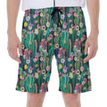 Watercolor Blooming Cactus Print Men's Beach Shorts