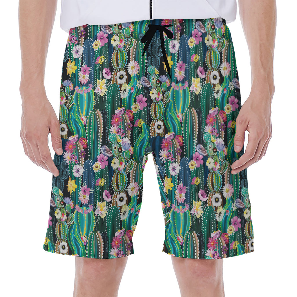 Watercolor Blooming Cactus Print Men's Beach Shorts