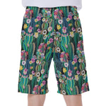 Watercolor Blooming Cactus Print Men's Beach Shorts