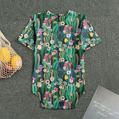 Watercolor Blooming Cactus Print Men's Bodysuit