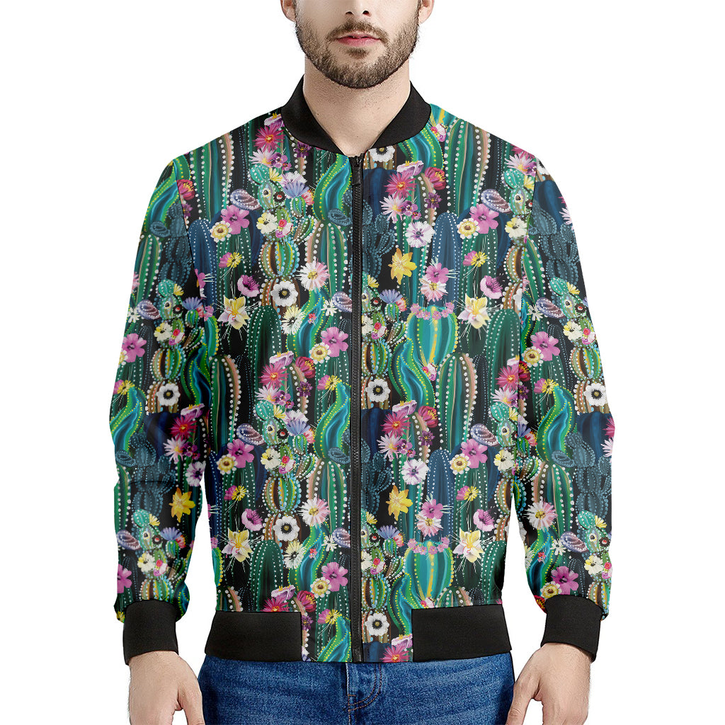 Watercolor Blooming Cactus Print Men's Bomber Jacket