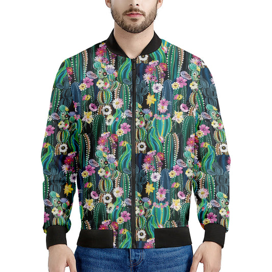 Watercolor Blooming Cactus Print Men's Bomber Jacket