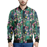 Watercolor Blooming Cactus Print Men's Bomber Jacket
