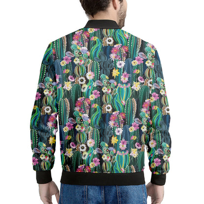 Watercolor Blooming Cactus Print Men's Bomber Jacket