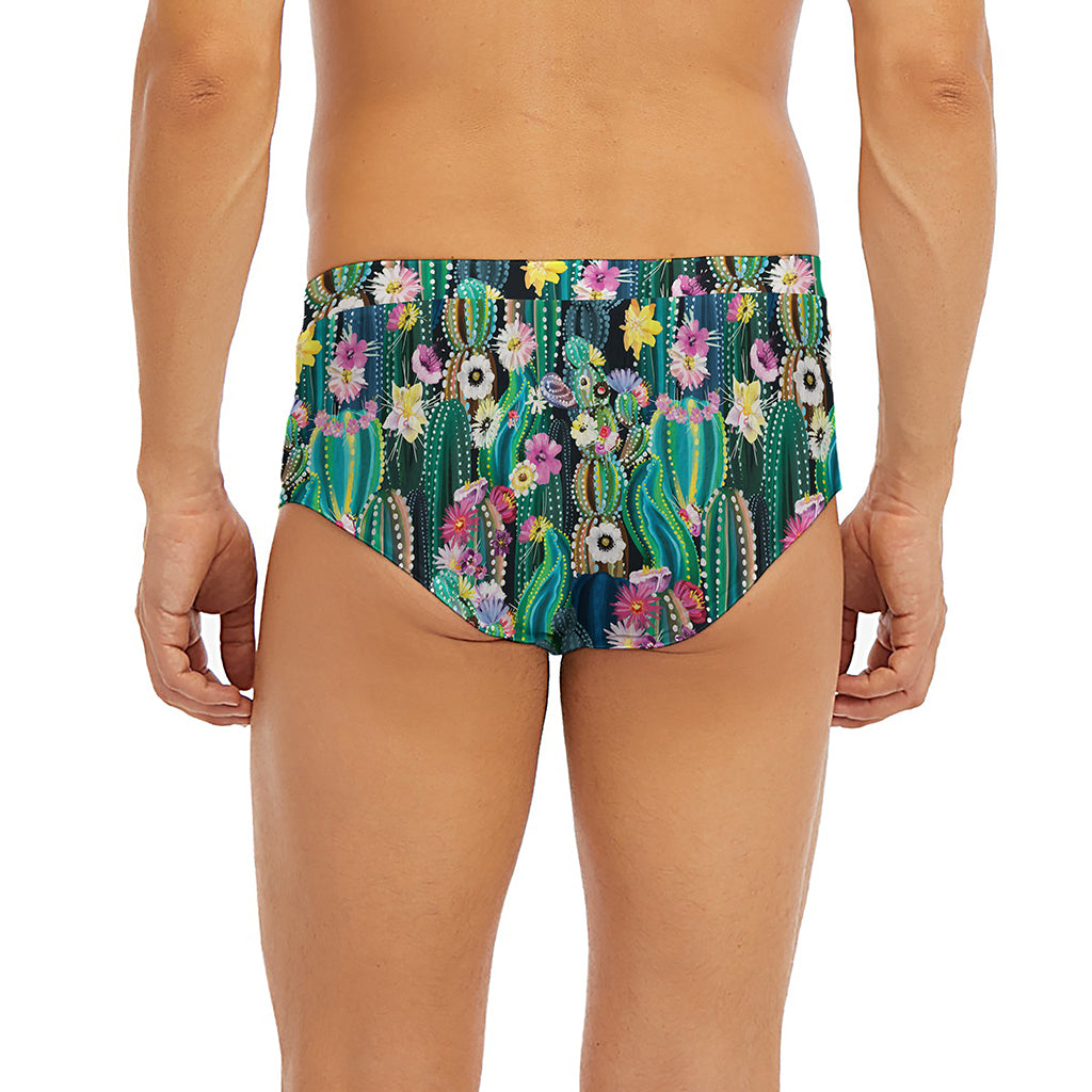 Watercolor Blooming Cactus Print Men's Briefs