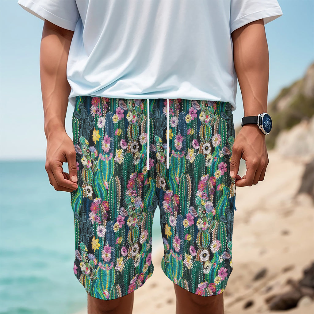 Watercolor Blooming Cactus Print Men's Cargo Shorts