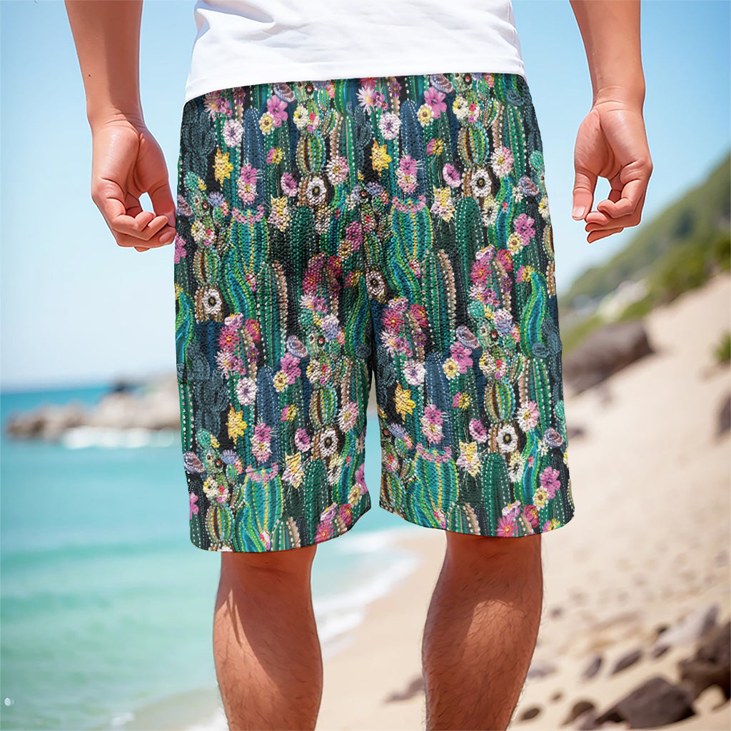 Watercolor Blooming Cactus Print Men's Cargo Shorts