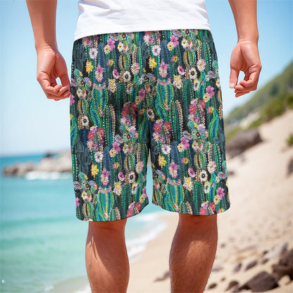 Watercolor Blooming Cactus Print Men's Cargo Shorts