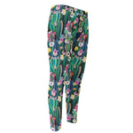 Watercolor Blooming Cactus Print Men's Compression Pants