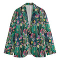 Watercolor Blooming Cactus Print Men's Cotton Blazer