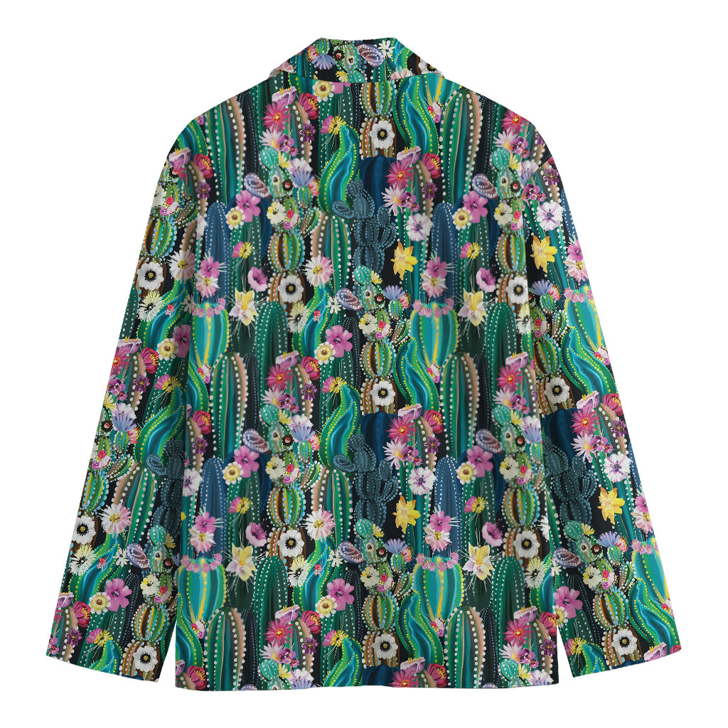 Watercolor Blooming Cactus Print Men's Cotton Blazer